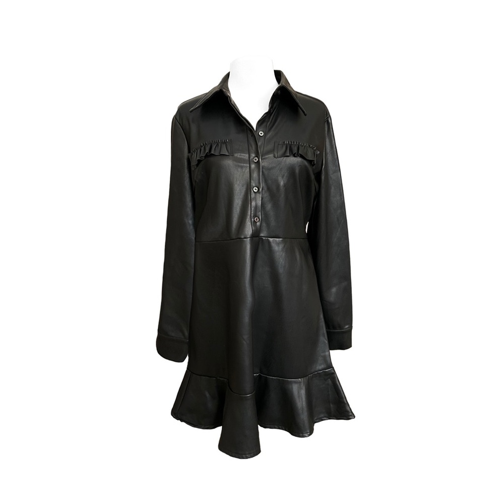 Black Vegan Leather Shirt Dress